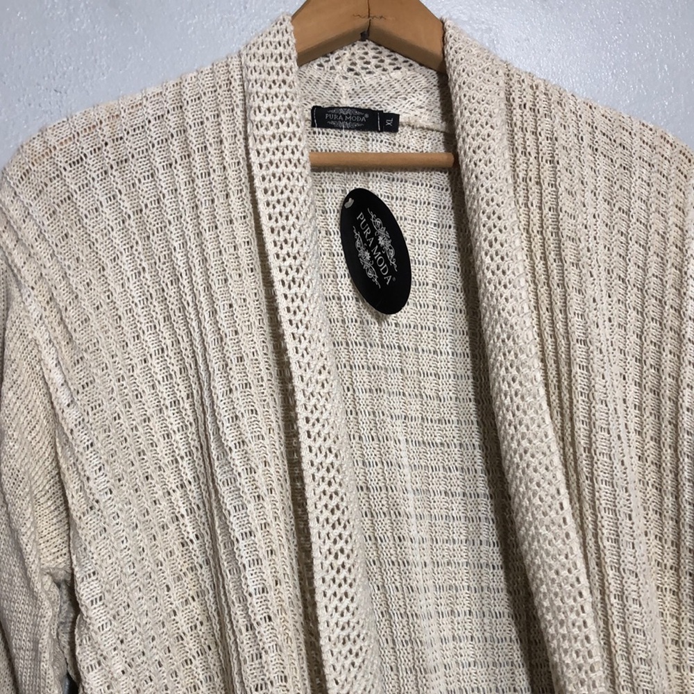 PURA MODA | Women’s Cream L/S Open Front Waterfall Knit Cardigan size XL {NEW} - Picture 6 of 13